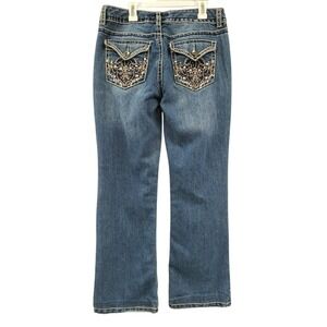 Nine West Women's 6 Y2K White Stitching Embellished Rhinestone Pockets Straight